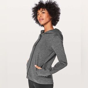 Lululemon City Trek Jacket Heathered Black Full Zip Thumbholes Hoodie Size 10